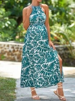 SHEIN Maternity Tropical Print Split Hem Belted Halter Dress -Curated Swimwear 16817038413ded8a7ddd9920f0ad90fd32575c1a2b thumbnail 405x552