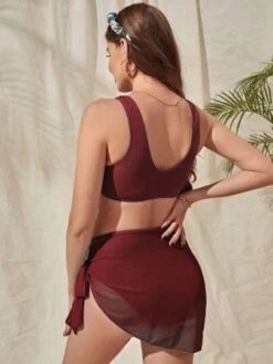 SHEIN Maternity Rib-knit Bikini Swimsuit With Beach Skirt