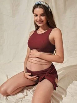 SHEIN Maternity Rib-knit Bikini Swimsuit With Beach Skirt -Curated Swimwear 1681708793b53c9ee6f852741edb86f72862afe1c8 thumbnail 405x552