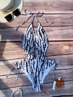 Tie Dye Print Cut Out Tie Side Halter Neck Backless One Piece Swimsuit -Curated Swimwear 1681718297ca2717d920707a5be264cf25f168d1c7 thumbnail 405x552