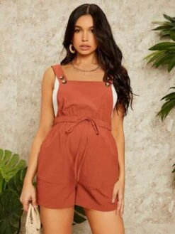 SHEIN Maternity Drawstring Waist Overall Romper Without Tank Top -Curated Swimwear 16817204450694312cf50af831fd279ee74379bfe4 thumbnail 405x552