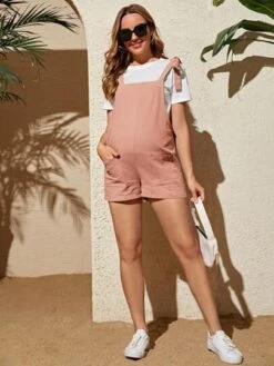 SHEIN Maternity Tie Shoulder Patch Pocket Knot Shoulder Pinafore Romper Without Tee -Curated Swimwear 16817204739951e4f64e4e466b928b9b8faa895989 thumbnail 405x552