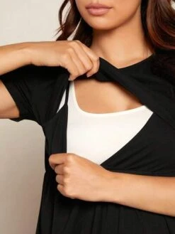 SHEIN Maternity Solid Nursing Detail Dress -Curated Swimwear 1681730894705befaca0d99cb59987e3f86f4611d3 thumbnail 405x552