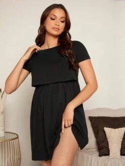 SHEIN Maternity Solid Nursing Detail Dress -Curated Swimwear 16817309028ee0c0440beedac1775ca4f77d8fd4dc thumbnail 405x552