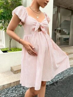 SHEIN Maternity Striped Print Knot Front Dress -Curated Swimwear 1681781684e1b3f8ed1f1b7115b532fa9c5f354f00 thumbnail 405x552