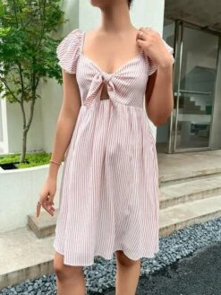 SHEIN Maternity Striped Print Knot Front Dress -Curated Swimwear 16817816884f85c9f7f392147bc7f771c734ec11d1 thumbnail 405x552