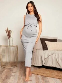 SHEIN Maternity Knot Front Split Thigh Nursing Dress -Curated Swimwear 16817828090ba363ed76b4372cc7e4a455d77ac517 thumbnail 405x552