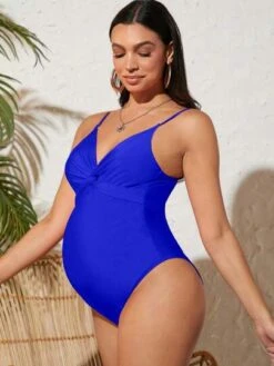 SHEIN Maternity Solid Twist Front One Piece Swimsuit -Curated Swimwear 16817965937378897f63bbe179c2429746db340bc1 thumbnail 405x552