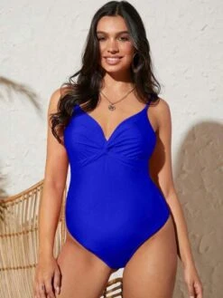 SHEIN Maternity Solid Twist Front One Piece Swimsuit -Curated Swimwear 1681796598cbbe516b5f6363e3d4ba27125e1a6955 thumbnail 405x552
