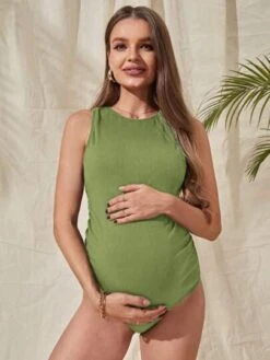 SHEIN Maternity Solid Ribbed Knit Cut Out Backless One Piece Swimsuit -Curated Swimwear 1681798895eebc77f2484878cfa174a8fe7deae41a thumbnail 405x552