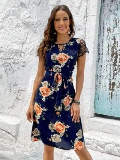 EMERY ROSE Floral Print Contrast Lace Belted Dress -Curated Swimwear 1681800226339cb5fd6266dbb3871ed593438ff3e0 thumbnail 405x552