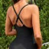 SHEIN Maternity Solid Criss-cross Back One Piece Swimsuit -Curated Swimwear 16818004647a410e51f7a8796924d235e0d74d04a3 thumbnail 405x552
