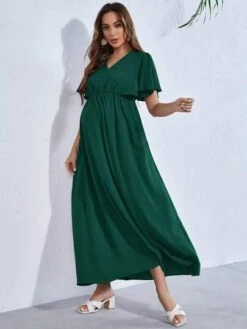 SHEIN Maternity Solid Butterfly Sleeve A-line Dress -Curated Swimwear 1681806681335f90856f1ff1c81023640e112b6222 thumbnail 405x552