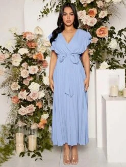 SHEIN Maternity Surplice Neck Butterfly Sleeve Pleated Hem Belted Dress -Curated Swimwear 16818073360720598b0fc2d489eaf66e0e5902181d thumbnail 405x552