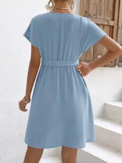 SHEIN Maternity Surplice Neck Batwing Sleeve Belted Dress