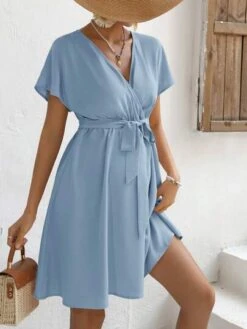 SHEIN Maternity Surplice Neck Batwing Sleeve Belted Dress -Curated Swimwear 16818076021b3f4b5ac3ba24242774f488561f28ec thumbnail 405x552