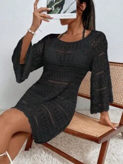 Hollow Out Scallop Trim Flounce Sleeve Cover Up Dress Without Bikini Set -Curated Swimwear 16818117023907e37f8d73c40f0fe0bd9420249a9f thumbnail 405x552