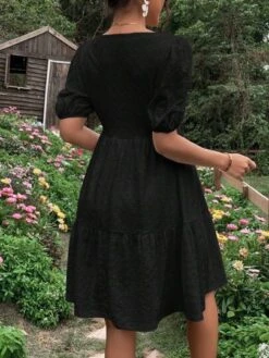 SHEIN Maternity Square Neck Puff Sleeve Ruffle Hem Dress