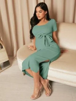 SHEIN Maternity Solid Belted Bodycon Dress -Curated Swimwear 1681954381a97bf94a9ddf9fbe53623d26b955b3f0 thumbnail 405x552