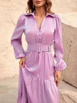 Lantern Sleeve Ruffle Hem Belted Dress -Curated Swimwear 16819577661313a1593f0cca9f5a386594647f67b6 thumbnail 405x552