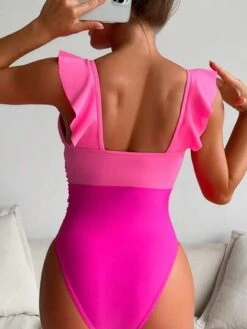 Colorblock Ruffle Trim One Piece Swimsuit