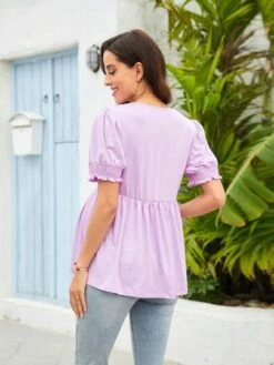 Maternity Surplice Neck Puff Sleeve Peplum Top