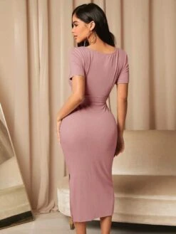 SHEIN Maternity Split Side Belted Solid Dress