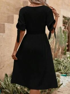 SHEIN LUNE Solid Button Front A-line Dress