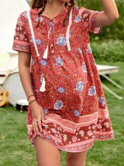 SHEIN Maternity Floral Print Tassel Tie Neck Dress -Curated Swimwear 1682041053d47e23141f3491a2e23950bce6b8022e thumbnail 405x552