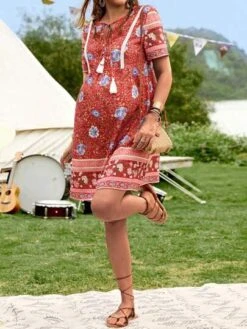 SHEIN Maternity Floral Print Tassel Tie Neck Dress -Curated Swimwear 1682041057f0a16d7f42635d665b5921358fa294f1 thumbnail 405x552