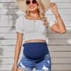 SHEIN Maternity Wideband Waist Ripped Frayed Roll Hem Denim Shorts -Curated Swimwear 16820496483fe9172f72f30ea137900128eabc8980 thumbnail 405x552