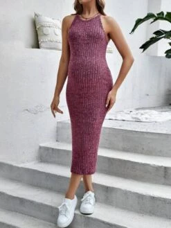 SHEIN Maternity Marled Knit Halter Neck Bodycon Dress -Curated Swimwear 1682049817fadb0c642093652425aa9faee2eaa8fb thumbnail 405x552