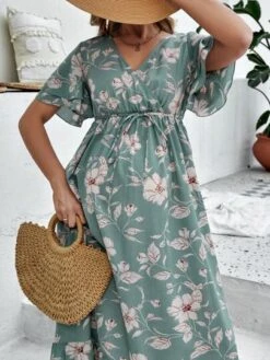 SHEIN Maternity Floral Print Butterfly Sleeve Belted Ruffle Hem Dress -Curated Swimwear 16820498704de7f3deca036430dafbe0cce40a75f5 thumbnail 405x552