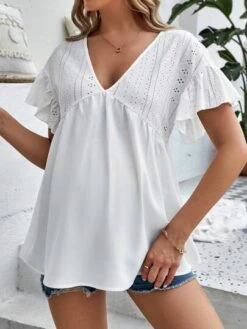 SHEIN Maternity Eyelet Embroidery Peplum Blouse