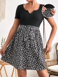 SHEIN Maternity Notched Neck Tee & Ditsy Floral Print Adjustable Waist Skirt -Curated Swimwear 16820683836ba8ea3132def8c943f05d55fa8ed851 thumbnail 405x552