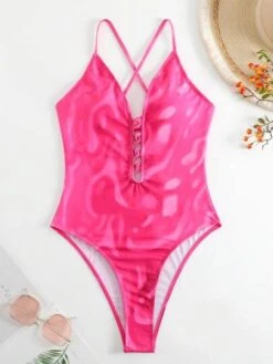 Allover Print Criss Cross Plunging One Piece Swimsuit -Curated Swimwear 16820714701f6d99523e7e8d303495b8831c512cbc thumbnail 405x552