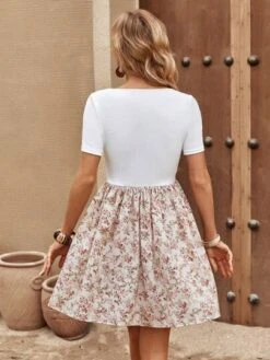 SHEIN LUNE Floral Print Scoop Neck Dress