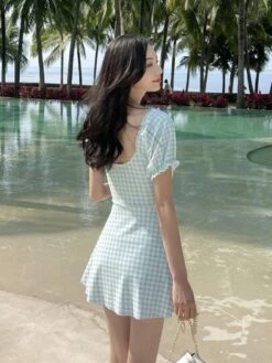 Gingham Puff Sleeve One Piece Swimsuit -Curated Swimwear 1682242695f32c2019e0091a6a6362a139ba37a2d3 thumbnail 405x552