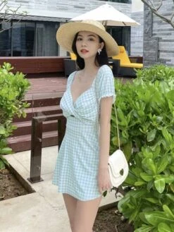 Gingham Puff Sleeve One Piece Swimsuit -Curated Swimwear 1682242981fab21a78168ed1933a22ef5d1fbb2123 thumbnail 405x552