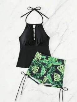 Tropical Print Halter Bikini Swimsuit -Curated Swimwear 168230209460b4c88531fffbc016b03a34240f212f thumbnail 405x552