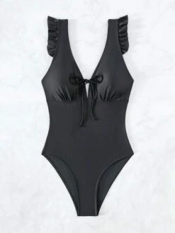 Ruffle Trim Tie Front Ruched Bust One Piece Swimsuit -Curated Swimwear 1682386832aed089a88a6a4e83b4aa38e33ba31e92 thumbnail 405x552