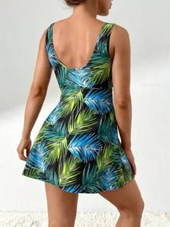 SHEIN Tropical Print Knot Front One Piece Swimsuit