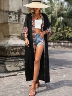 Geo Print Batwing Sleeve Open Front Kimono -Curated Swimwear 1682392433e6311140027dbd609feca9dc845a2072 thumbnail 405x552