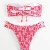 Allover Floral Print Smocked Bandeau Bikini Swimsuit
