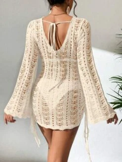 Hollow Out Drawstring Side Cover Up Dress Without Bikini Set