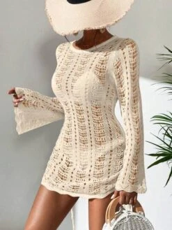 Hollow Out Drawstring Side Cover Up Dress Without Bikini Set -Curated Swimwear 1682417095b01e2097d3d67146b494a3cbfe6fef4f thumbnail 405x552