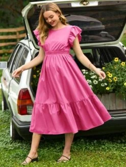 SHEIN Maternity Tie Backless Ruffle Trim Ruffle Hem Dress -Curated Swimwear 1682492325b55d7c1eb6e451181cb71592766bad8a thumbnail 405x552