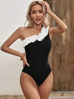EMERY ROSE Ruffle Trim One Shoulder One Piece Swimsuit -Curated Swimwear 16825605421c1934586e9931babf0601ca32f5c812 thumbnail 405x552