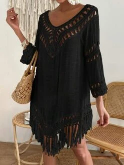 Hollow Out Fringe Hem Cover Up Dress -Curated Swimwear 1682583312ec10df84a92f499e3f78c56076e7affe thumbnail 405x552