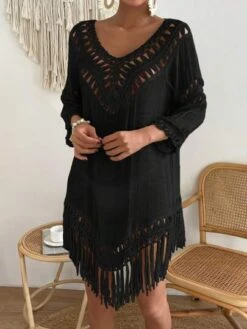 Hollow Out Fringe Hem Cover Up Dress -Curated Swimwear 16825833170b767940d883672f85f6bbab81a3f02c thumbnail 405x552